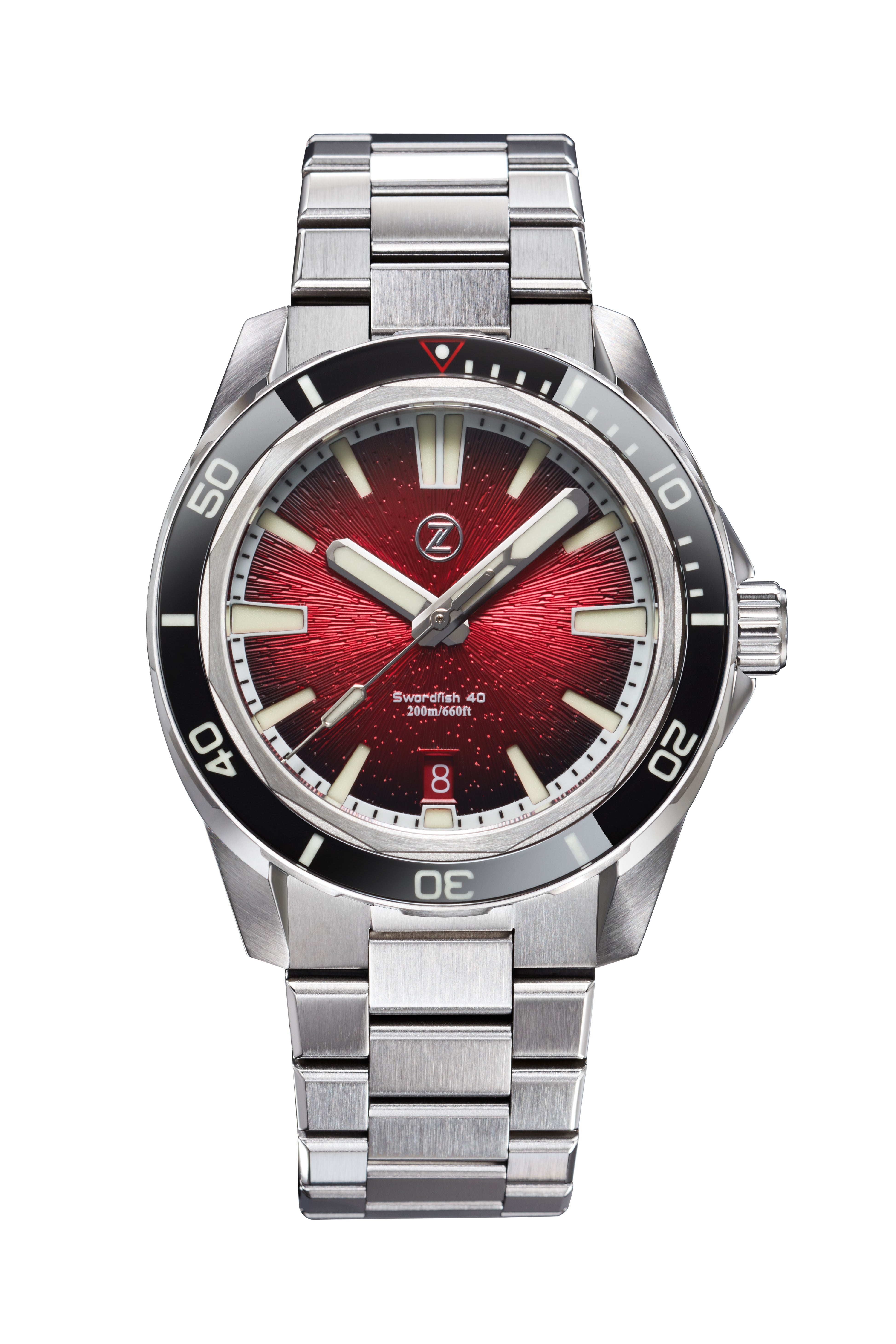 Swordfish 40mm SS 'Crimson Red' – Zelos Watches