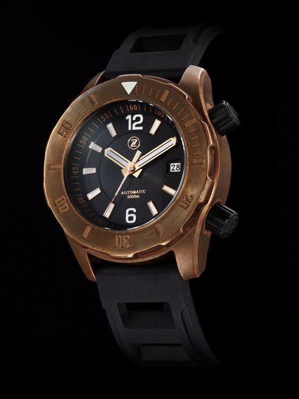 Abyss 3000m Bronze Diver Watch: Black – Zelos Watches