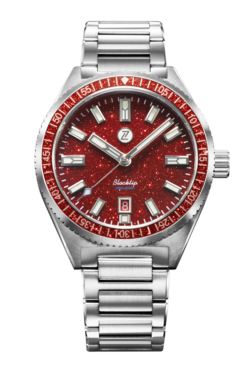 あか　VST BLK 36 Blacktip 200m Diver Red Aventurine – Zelos Watches