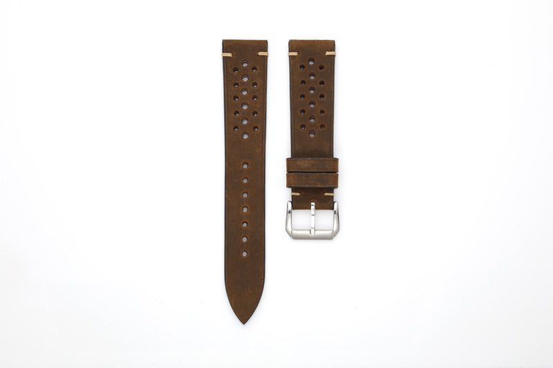 Perforated Racing Leather Strap 20mm - Vintage Brown