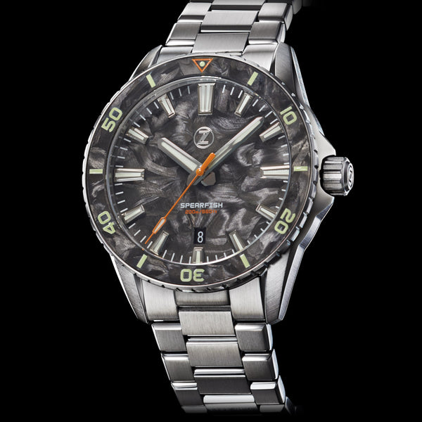 Spearfish 40mm Diver 'Forged Carbon' – Zelos Watches