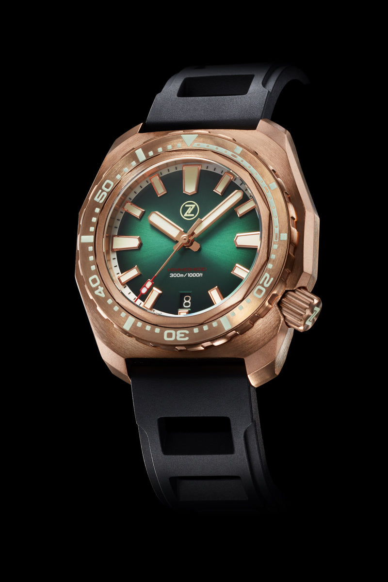 Hammerhead V3 300m Bronze 'Emerald Green' – Zelos Watches