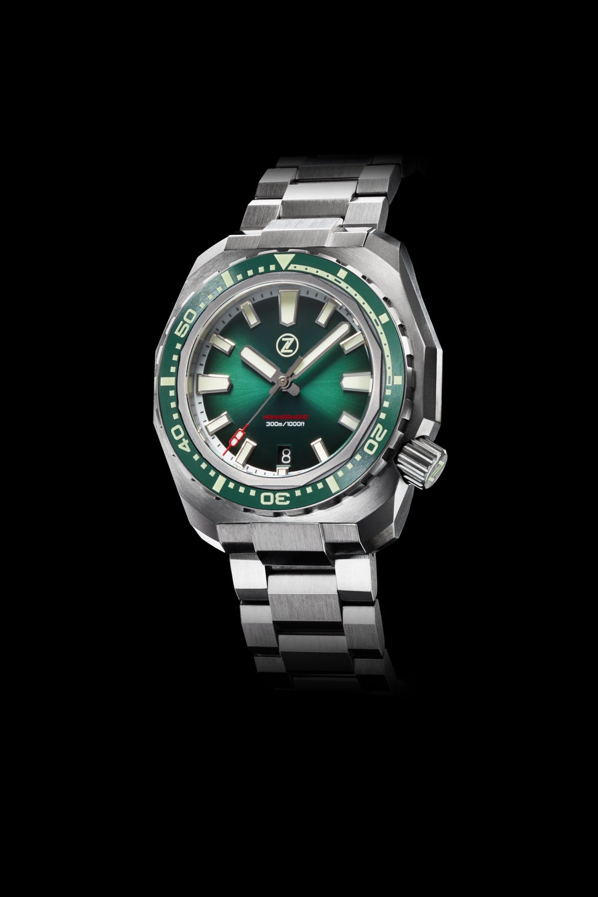 Hammerhead V3 300m Steel Emerald Green – Zelos Watches
