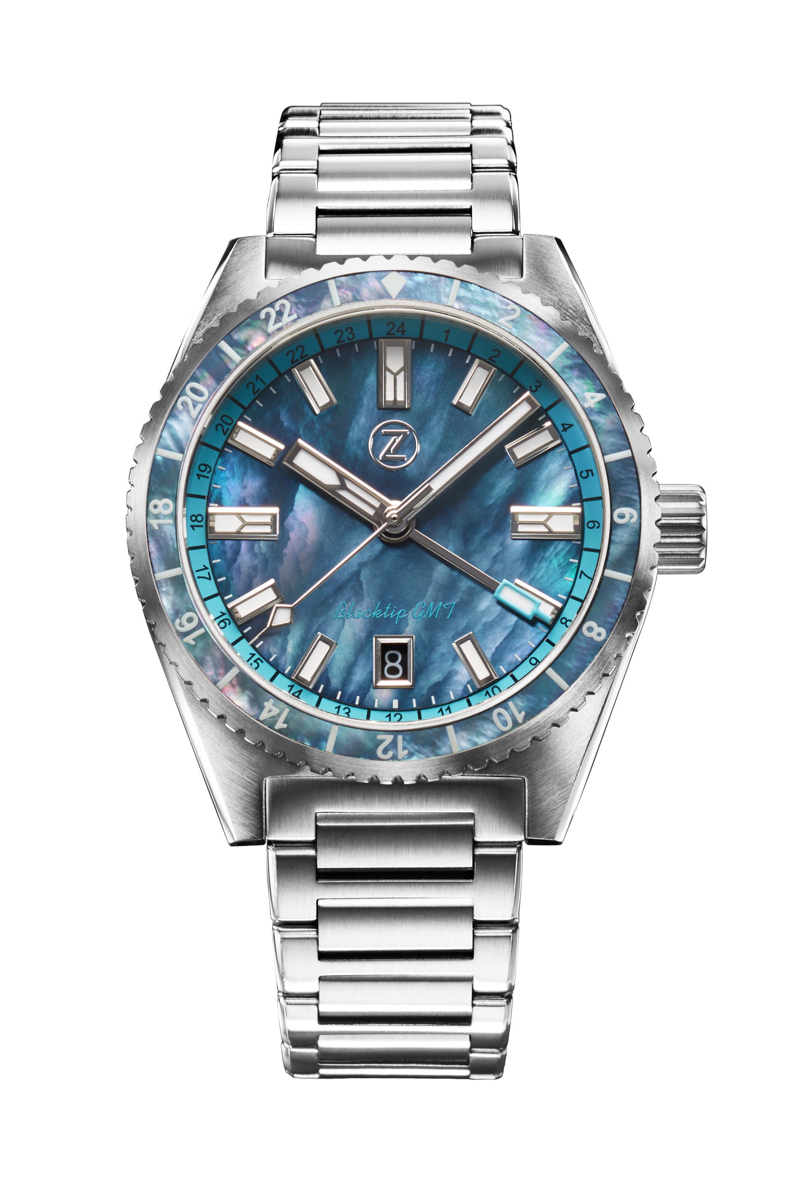 メル54526様 Zelos Blacktip 200 m GMT, Mother of Pearl Dial, Stainless Steel, 41 mm