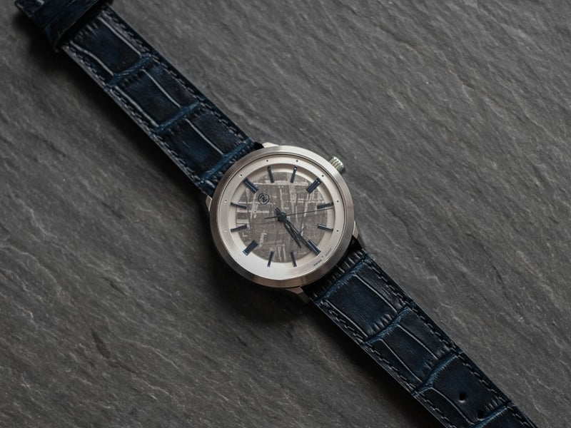 Navy Blue Crocodile Embossed Leather Strap 20mm